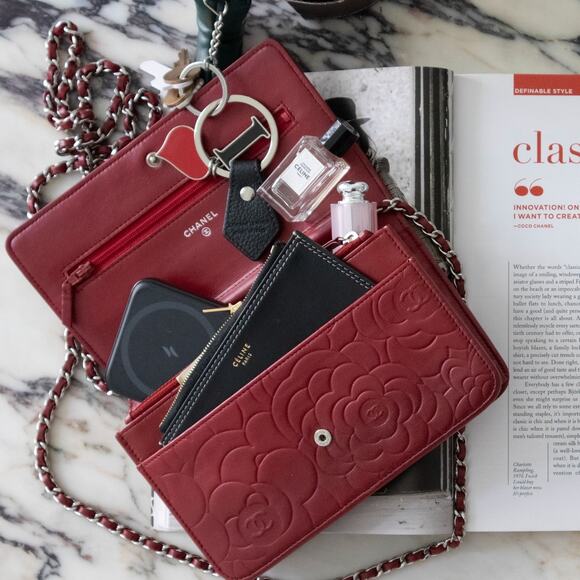 CHANEL Red/Maroon Camellia Embossed Lambskin WOC Silver HW w/ Zeko's COA - Picture 10 of 11